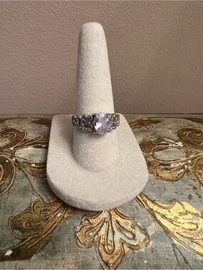 Silver Filigree Lavender CZ Stone Ring Size 7